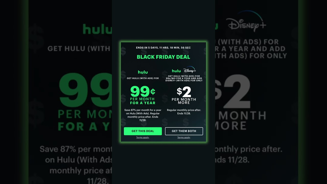 Black Friday Deals for Hulu and Disney+ #blackfriday#hulu#disneyplus