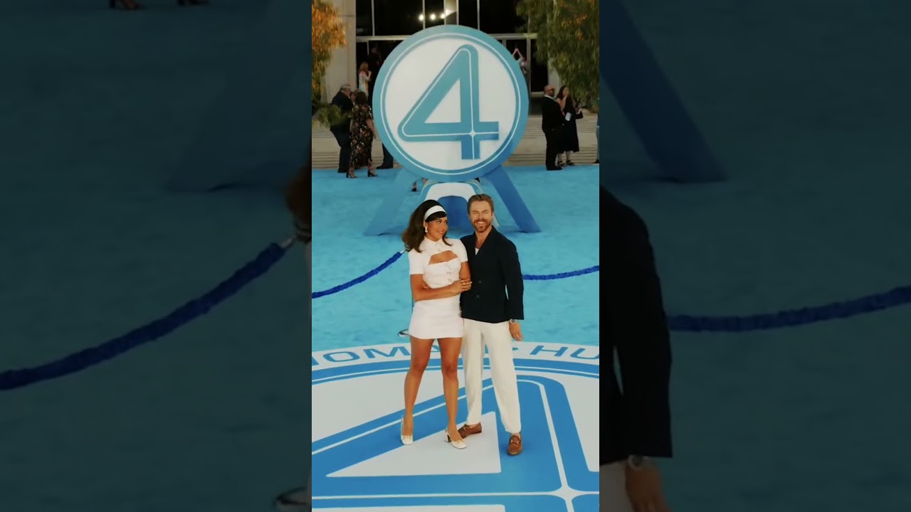 Xochitl Gomez and Derek Hough twirl onto the blue carpet! 💃🕺 #TheFantasticFour