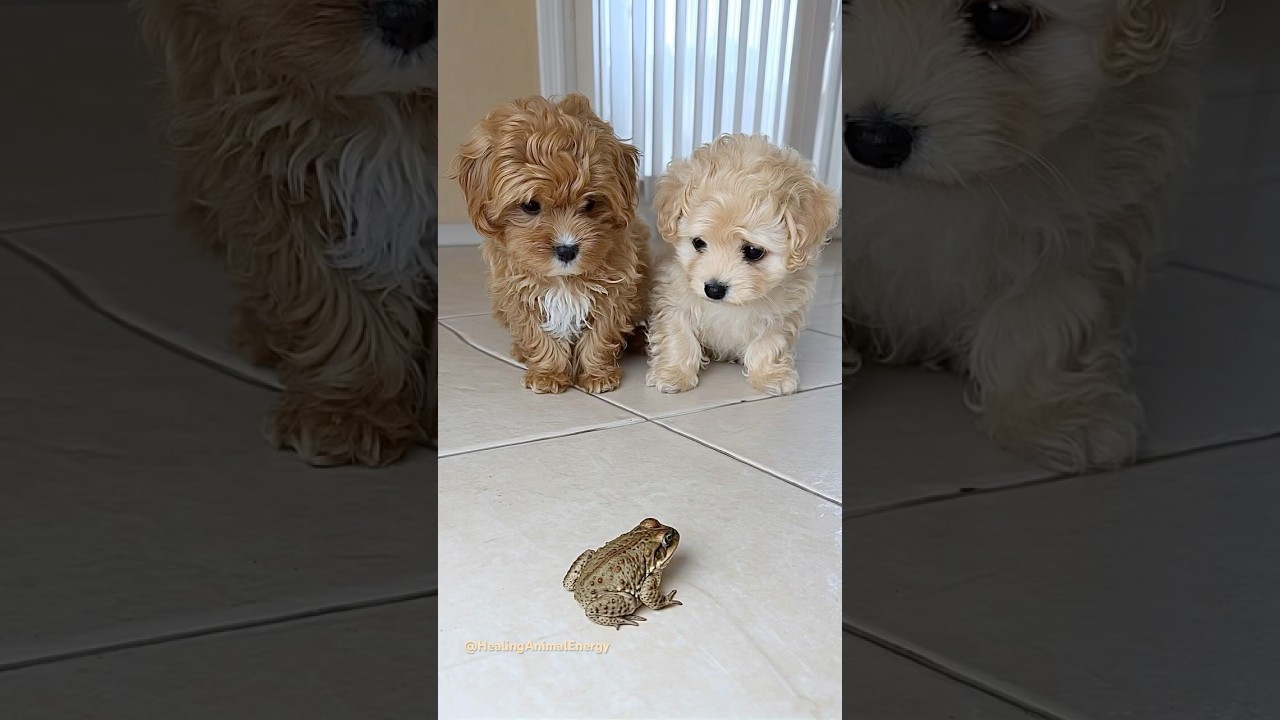 When Two Puppies Meet a Frog for the First Time 🐶🐸Unexpected Cuteness Overload
