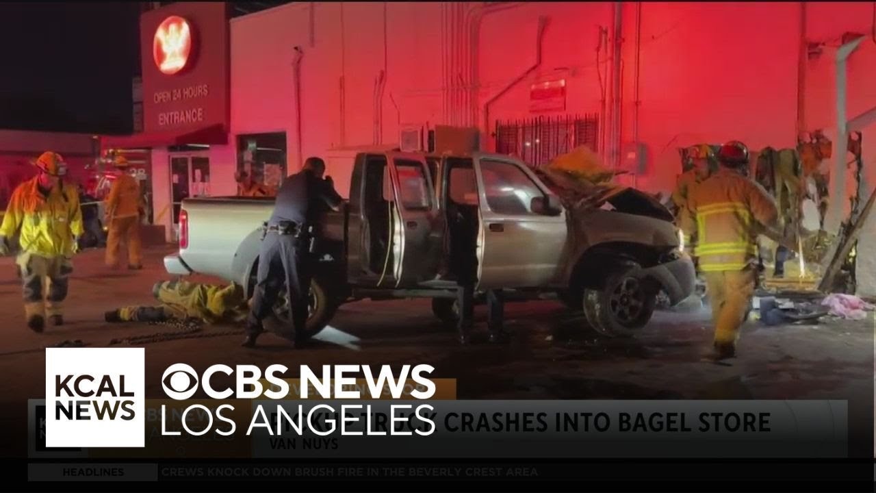 Pickup truck crashes into Van Nuys bagel shop