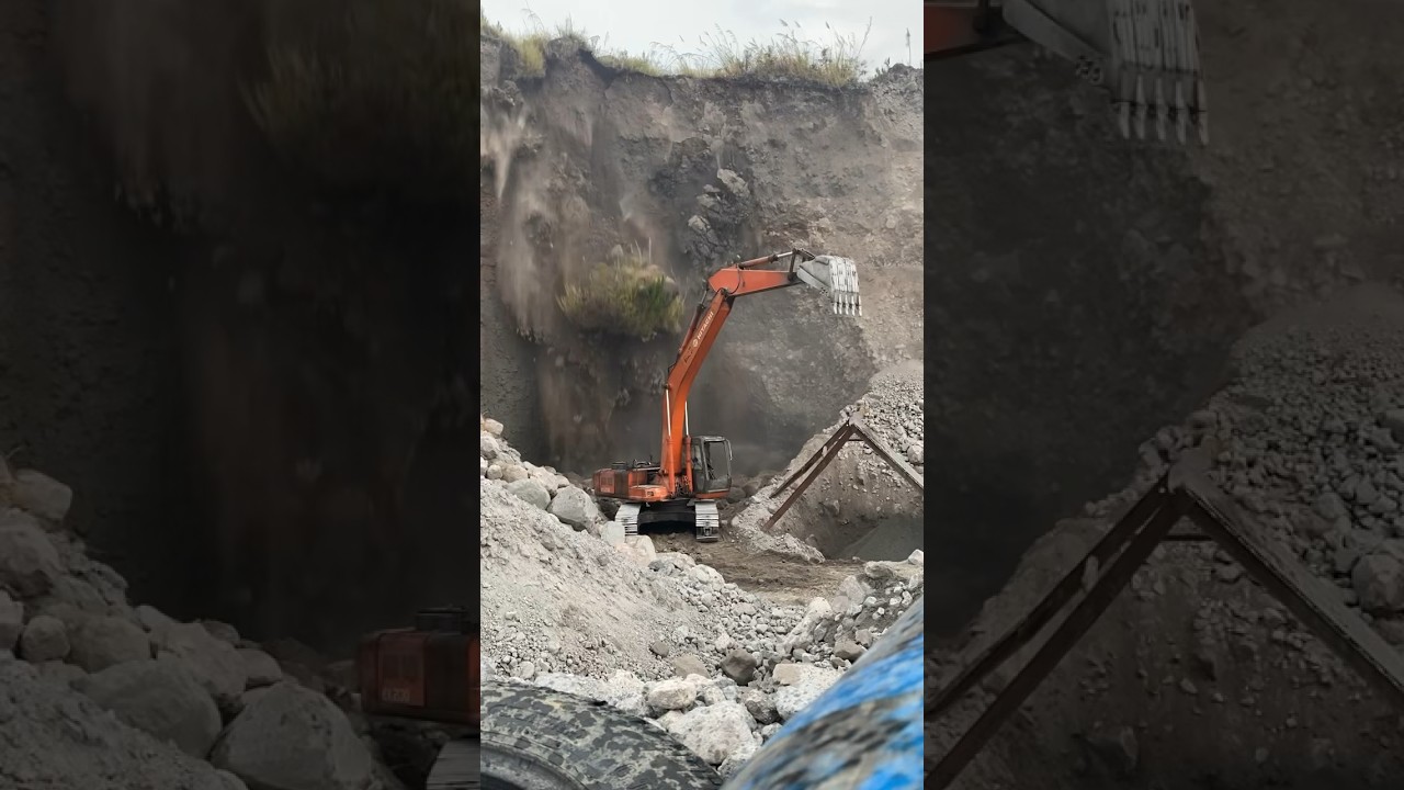 Sudden landslide ☠️ || #hitachi #trending #fyp #viral #truck #excavator #trendingshorts #quarry