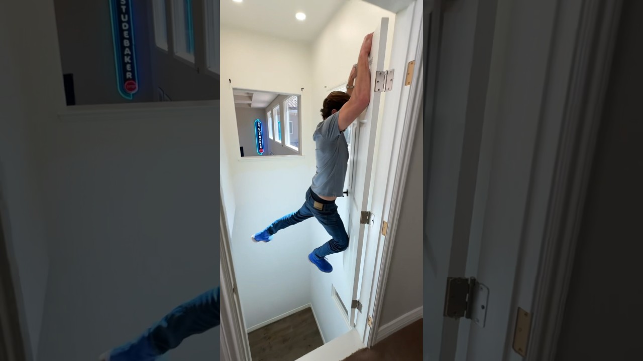 Dad builds 2nd floor trampoline jump!